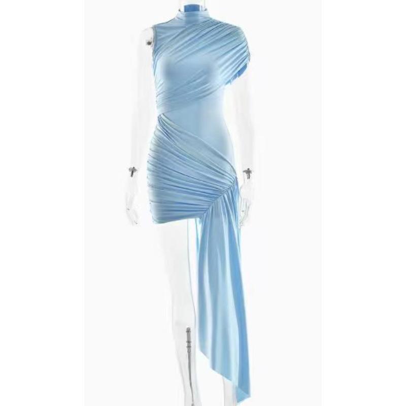 JPNTKY Damen Mode Sommer Frühling Einfarbige Drucke Rundhalsausschnitt Ärmellos Lässige Kleider