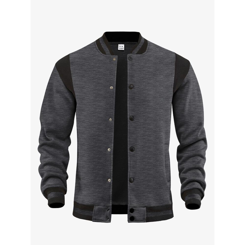 Casual Sports High-Street Fleece-Lined Cardigan Patchwork Stand-Up Collar Aviator Baseball Jacket Men’s Aviator Jacket
