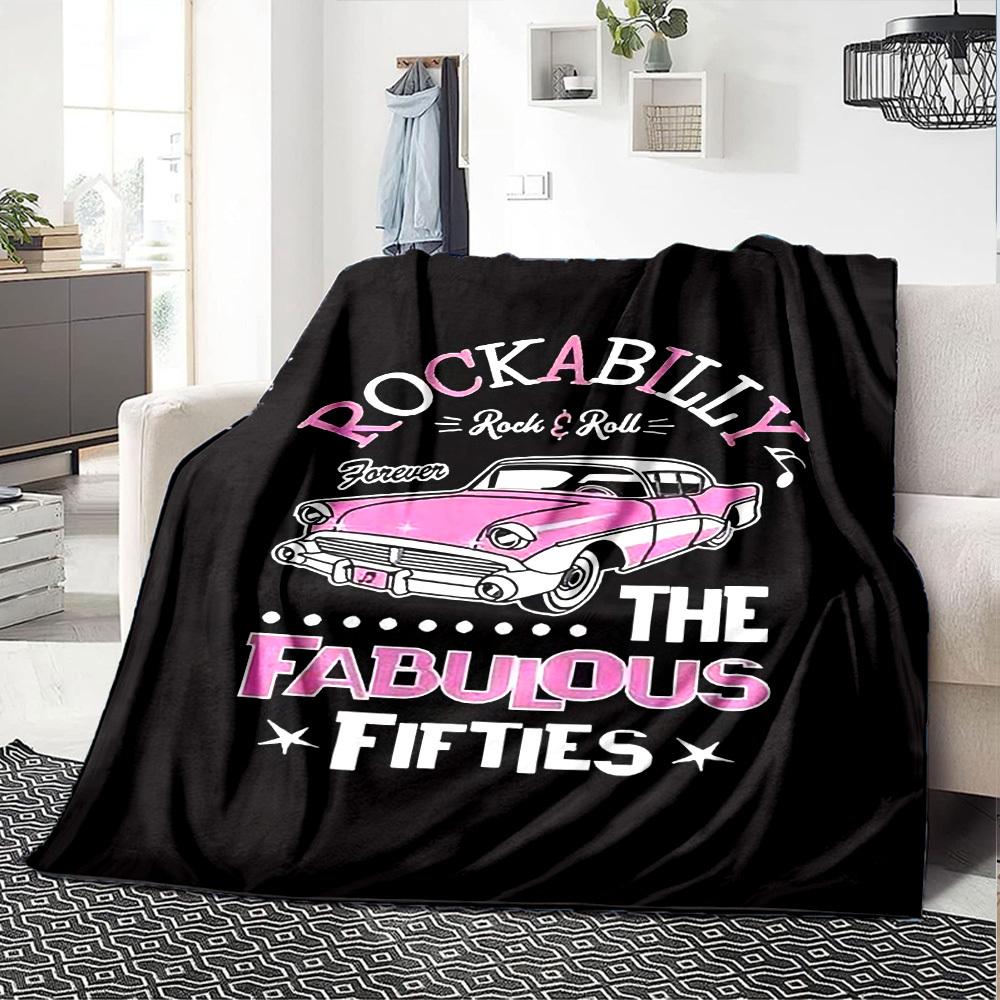 1pc Rockabilly Fabulous Soft Flannel All Season Throw for Home, Office, Outdoor UseDurable Comfort Soft Warm Throw for Home