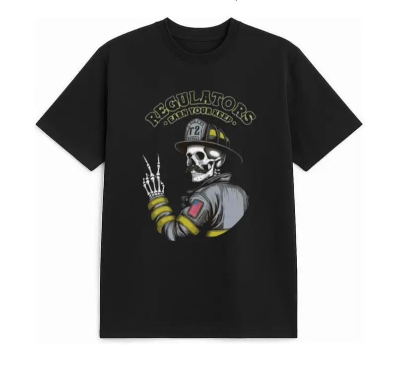 Regulators Firefighter Skull T-Shirt, Vintage Streetwear Firefighting Graphic Te S