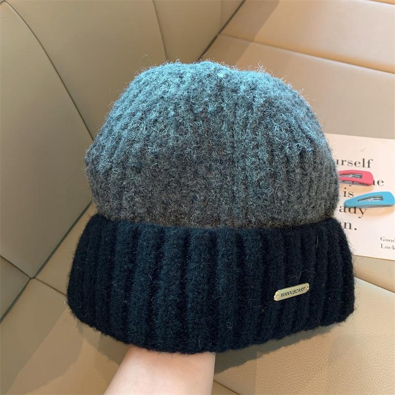 Hat Women's Rough Knitted Wool Hat Autumn and Winter Versatile Big Head Circumference Color Matching Loose Ins Trendy Face Small Headhat