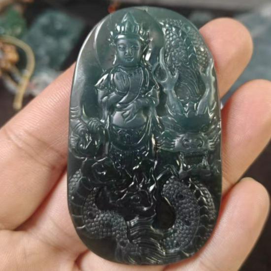 

Imperial Dragon Guanyin Jade Pendant Amulet - Grade A, Unisex Formal Wear