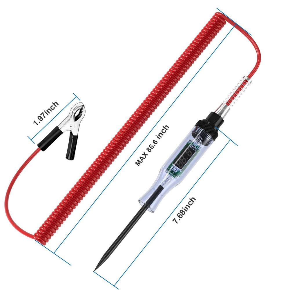 Test Light Automotive Circuit Tester 3-48V DC Digital LCD Display Prolong Spring Cable for Sedan,SUV,RV,Truck,Lawn Mower
