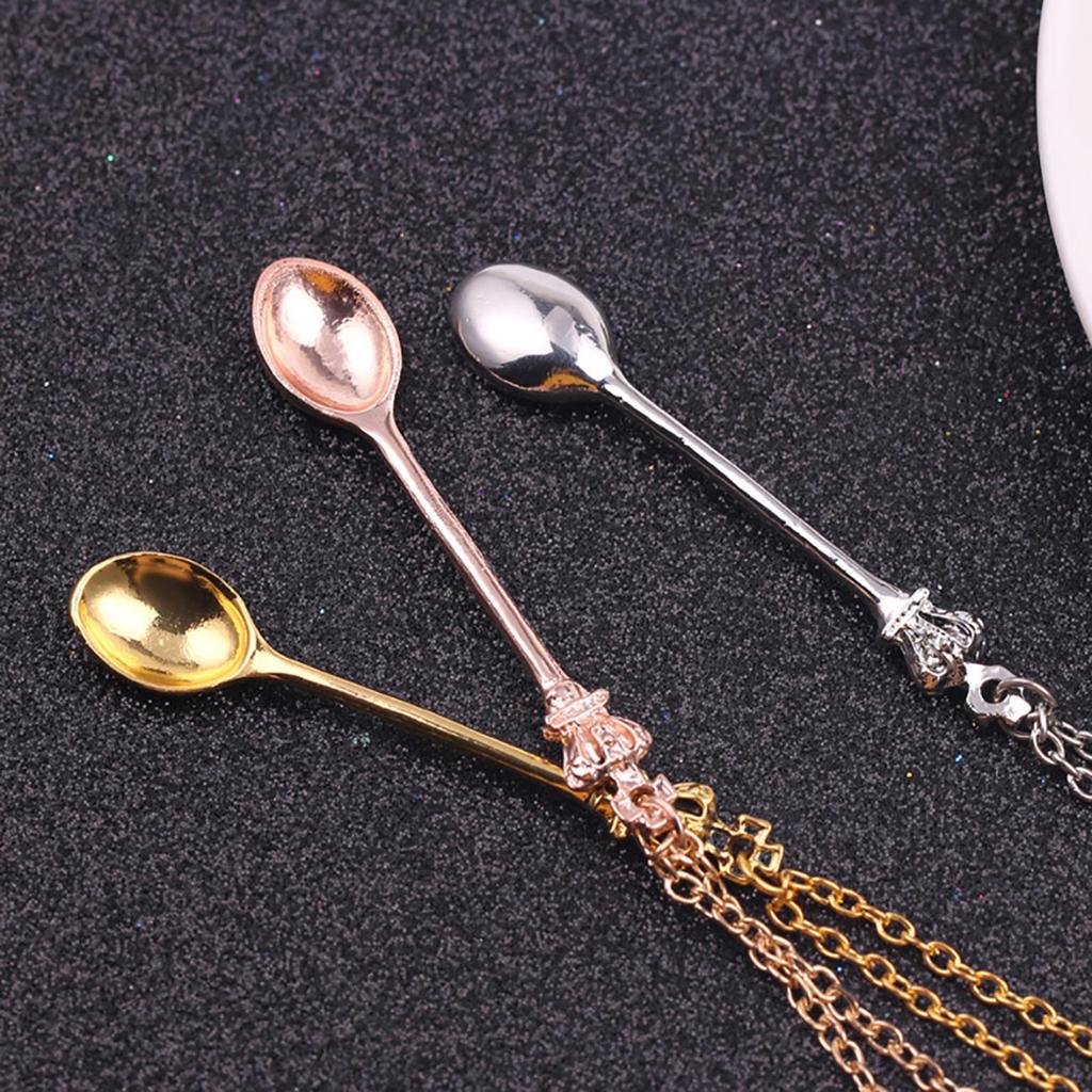 4 Colors Spoon Necklace Spice Spoon Necklace Adjustable Mini Crowns Spoon Necklace Vintage Mini Spoon Pendant