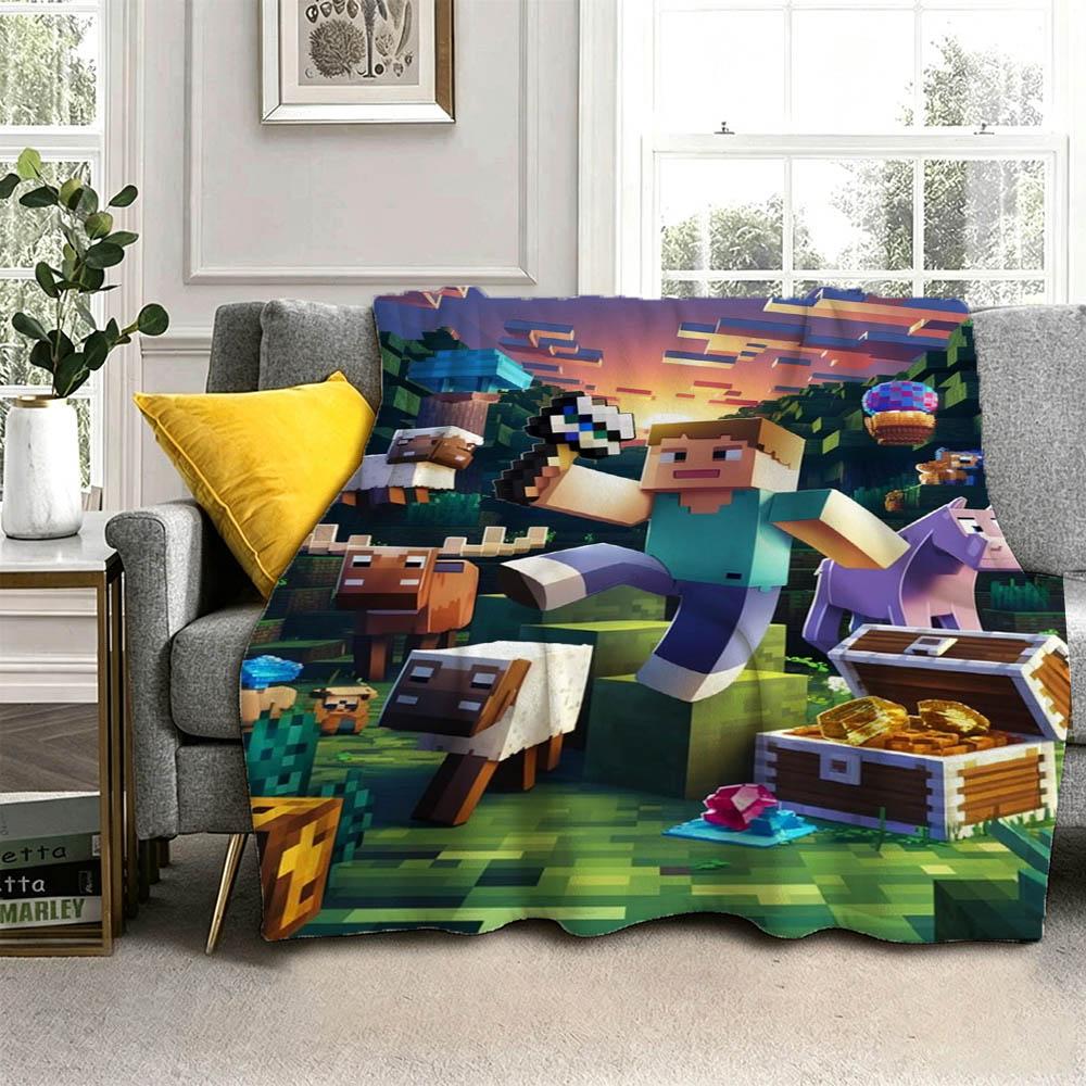 Movie M-Minecrafts Cartoon Game 2026 Retro Flannel Blanket Soft Throw Blanket Art For Home Decor Bedroom Bed Sofa Picnic Gifts
