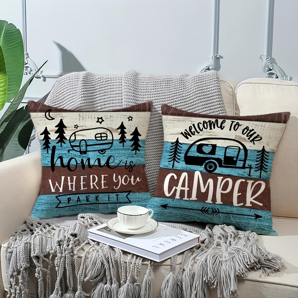 1/4pcs Rustic Farmhouse Camping Throw Pillow Covers Camper Themed Decorative Pillow Cases for Outdoor Indoor Home Decor