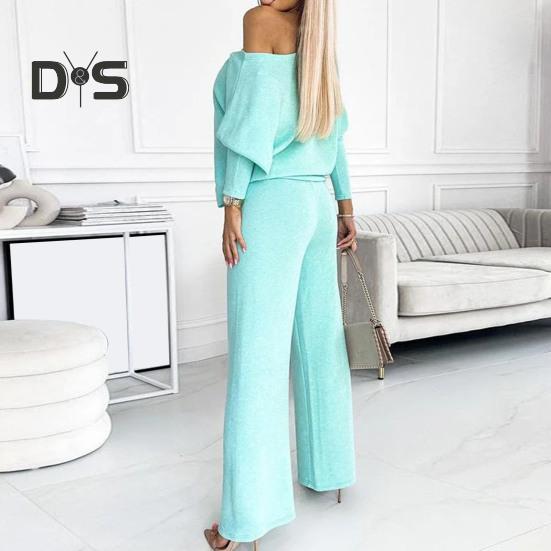 2 Teile/satz Damen Top Hosen Set Rundhals Langarm Sweatshirt Elastische Taille Breites Bein Jogginghose Sport Outfit Herbst Lässiger Trainingsanzug