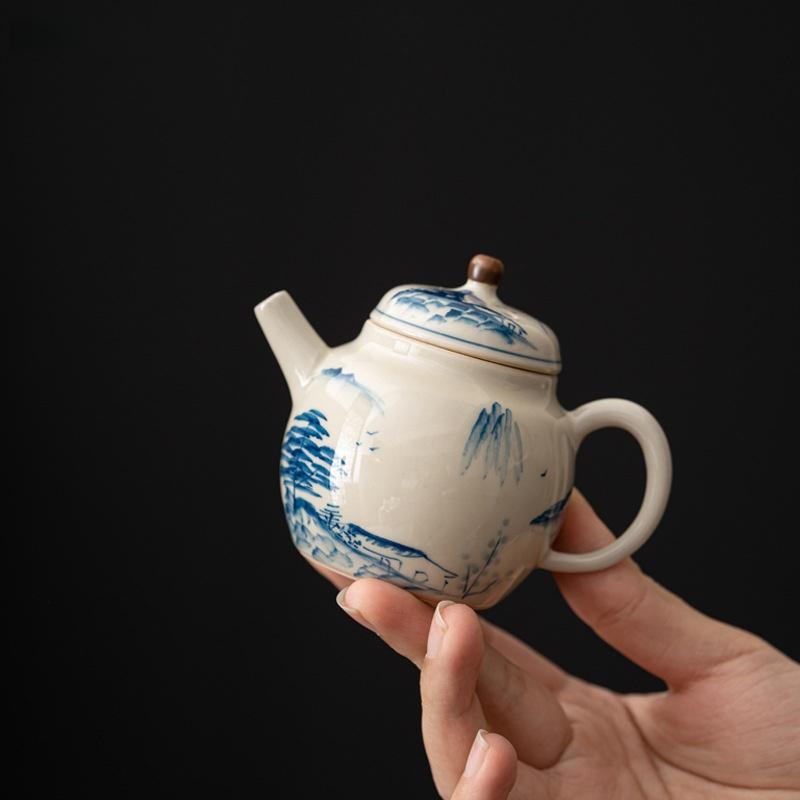 Hand Drawn Beautiful Landscape Teapot Tea Maker Tea Kettle Tea Ceremony Kungfu Tea Set Ball Hole Filtration Single Pot