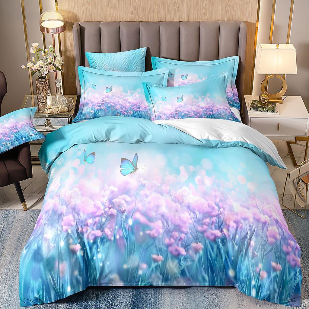 Butterfly Flower 3D Digital Printing Three-Piece Rose Quilt Cover