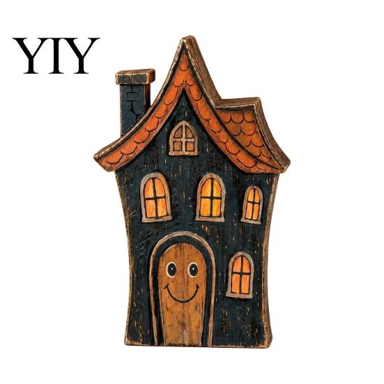 Decorative Wood Souvenirs Halloween Haunted House/Cute Ghost Wooden Table Ornaments, Rustic Farmhouse Tiered Tray Vintage Distressed Crafts