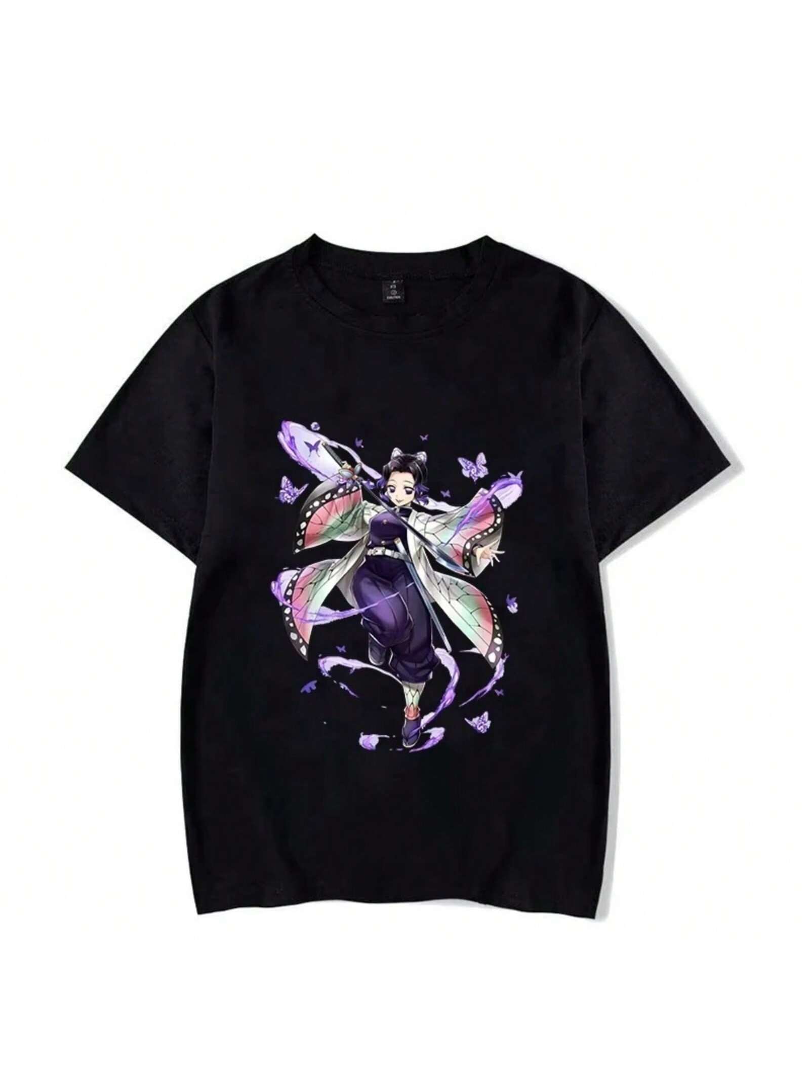 

New Women s Fashion Fun Kochou Shinobu Printed Summer Neutral Loose Casual Crewneck Anime Graphic T-Shirt Top XXXXXL чёрный