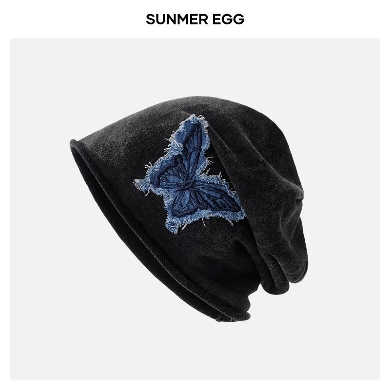 Lazy wind black pile hat women's autumn and winter fashion pullover confinement hat big head circumference showing face small bag head hat