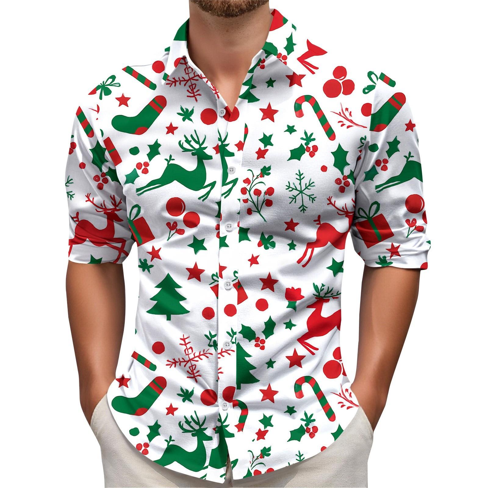 

Мужская рождественская рубашка с рождественским принтом, с длинным рукавом, на пуговицах XXXL хаки