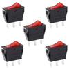 Heschen Rocker Switch ON-Off SPST 3 Terminals Red Light 16A 250VAC 5Pack