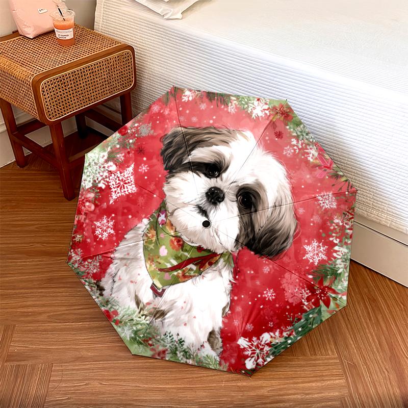 Shih Tzu Pattern, Automatic Folding Umbrella, Portable and Foldable Design, 8 Ribs, a Christmas or Birthday Gift.