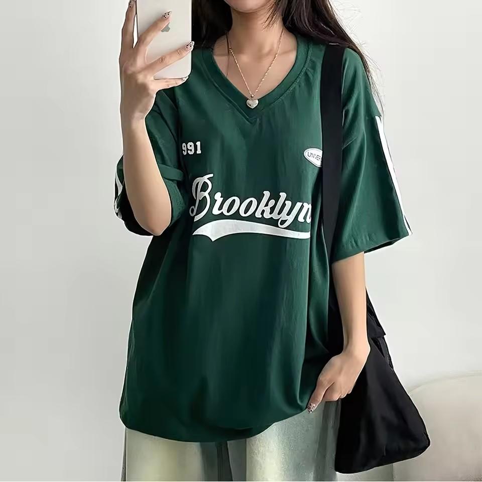 Women's Y2K Oversized V-Neck T-Shirt Light Luxury Elements High-Quality Casual Summer Top Short-Sleeved Fashion
