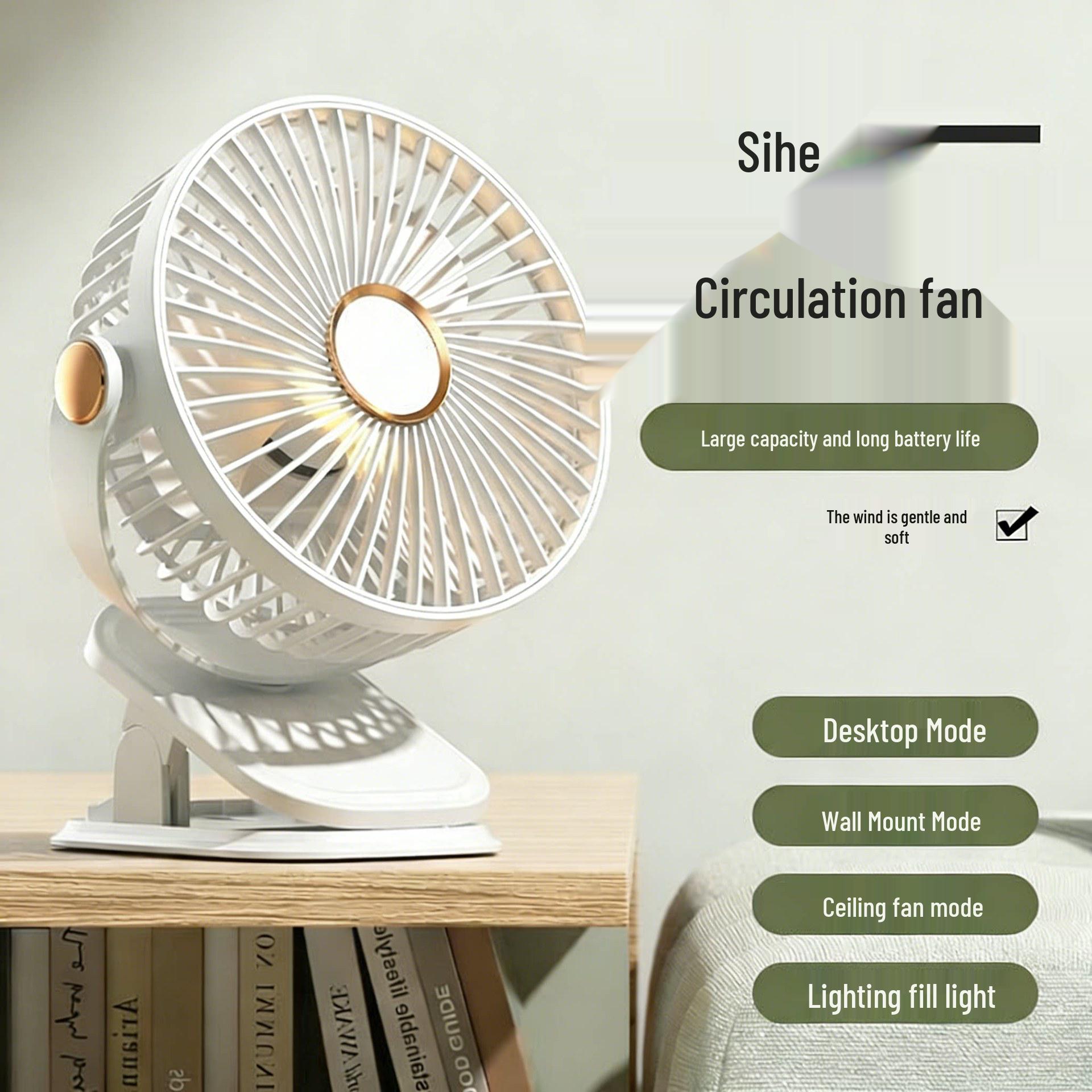 USB Rechargeable Silent Clip-on Night Light Fan for Dorm or Office Regular