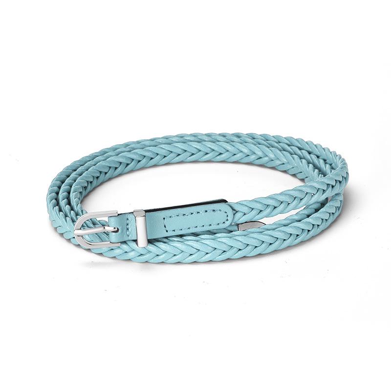 

Women s Fashionable Hand-Woven PU Buckle Belt - Versatile, Casual & Retro Accessory for Skirts & Shirts 110cm Length, 1cm Width небесно-голубой
