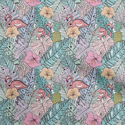Cotton Flex Dusty Teal Green Stoff Tropischer Flamingo Nähstoff Meterware Bedruckt DIY Kleidung Nähzubehör 40 Zoll