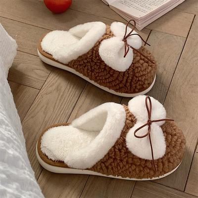 Herbst- und Winter-Freizeit-Zuhause-Schlafzimmer bequeme Plüsch-Warme-Tasche Kopf Baumwollpantoffeln Damen Retro Schleife Baumwollpantoffeln