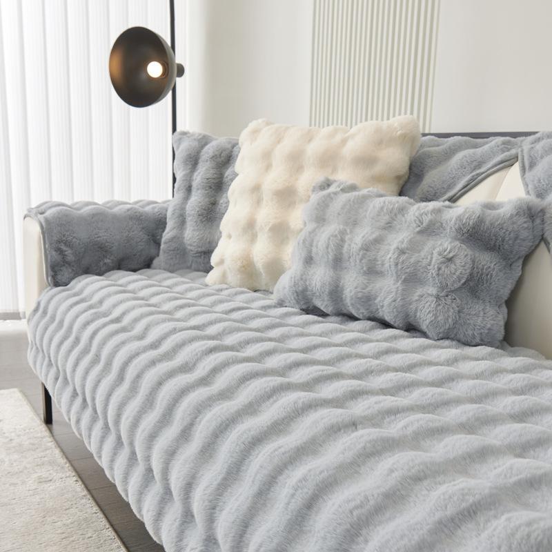 

Утолщенный плюшевый чехол для дивана Зимний кролик плюшевая теплая диванная подушка нескользящая подушка для спинки дивана пылезащитное украшение мягкий удобный 70X70cm 1pc светло-серый