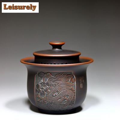 200 мл ручної роботи Qinzhou Nixing Pottery Tea Tureen Dragon and Phoenix Hand Grab Pot High End Tea Lid Set Collection Gaiwan Teaset Collection