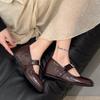 Fashion Shallow Single Shoes Women's Summer Retro French Evening Breeze Word with Inner Height Increase Mary Jane Shoes Women's Grandma Shoes