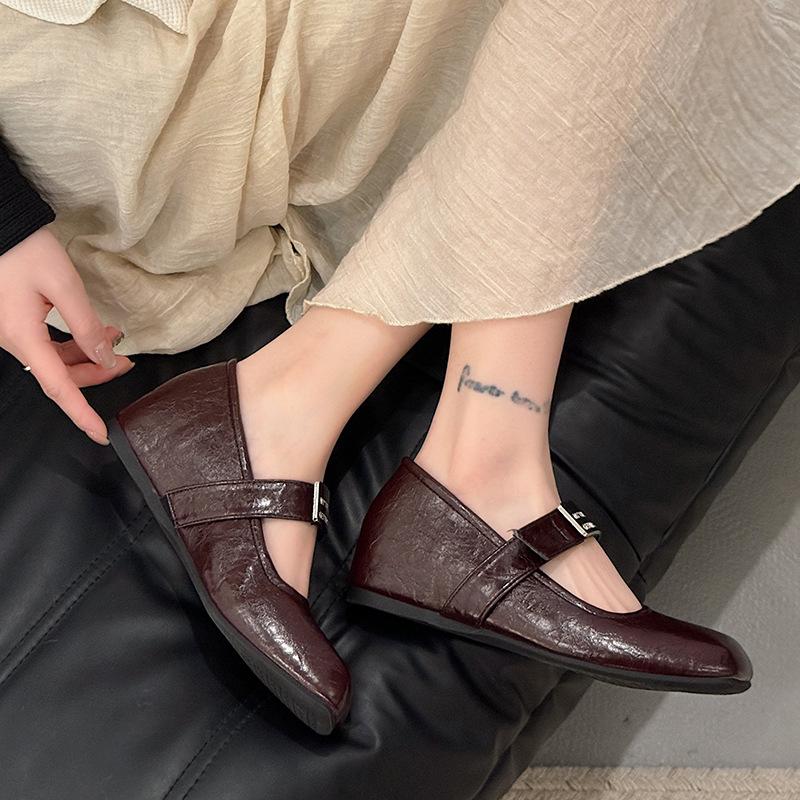 Fashion Shallow Single Shoes Women's Summer Retro French Evening Breeze Word with Inner Height Increase Mary Jane Shoes Women's Grandma Shoes
