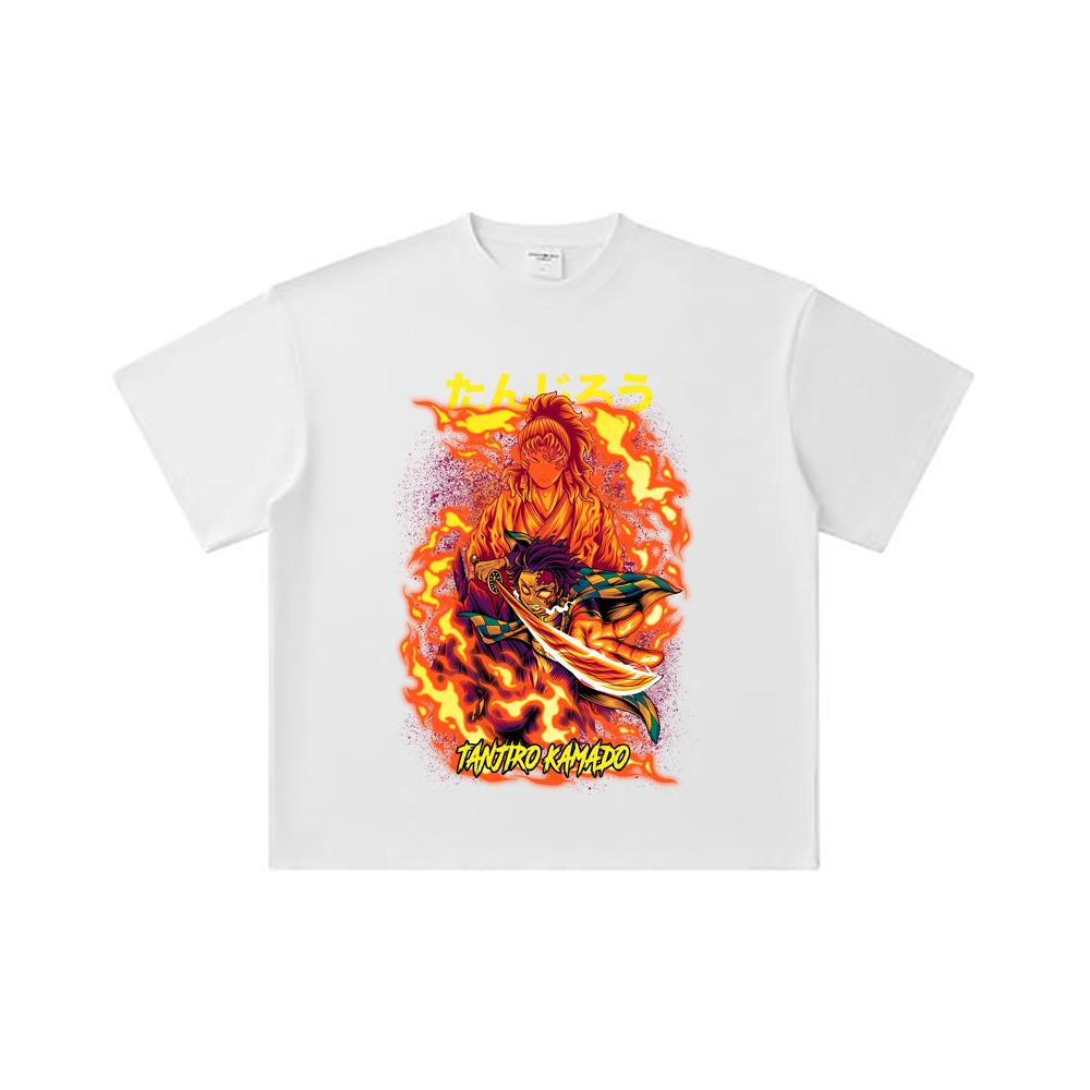 260 GSM Double Yarn 32 Count 100% Cotton Demon Slayer V107 Tanjiro Print Unisex Heavy Cotton T Shirt