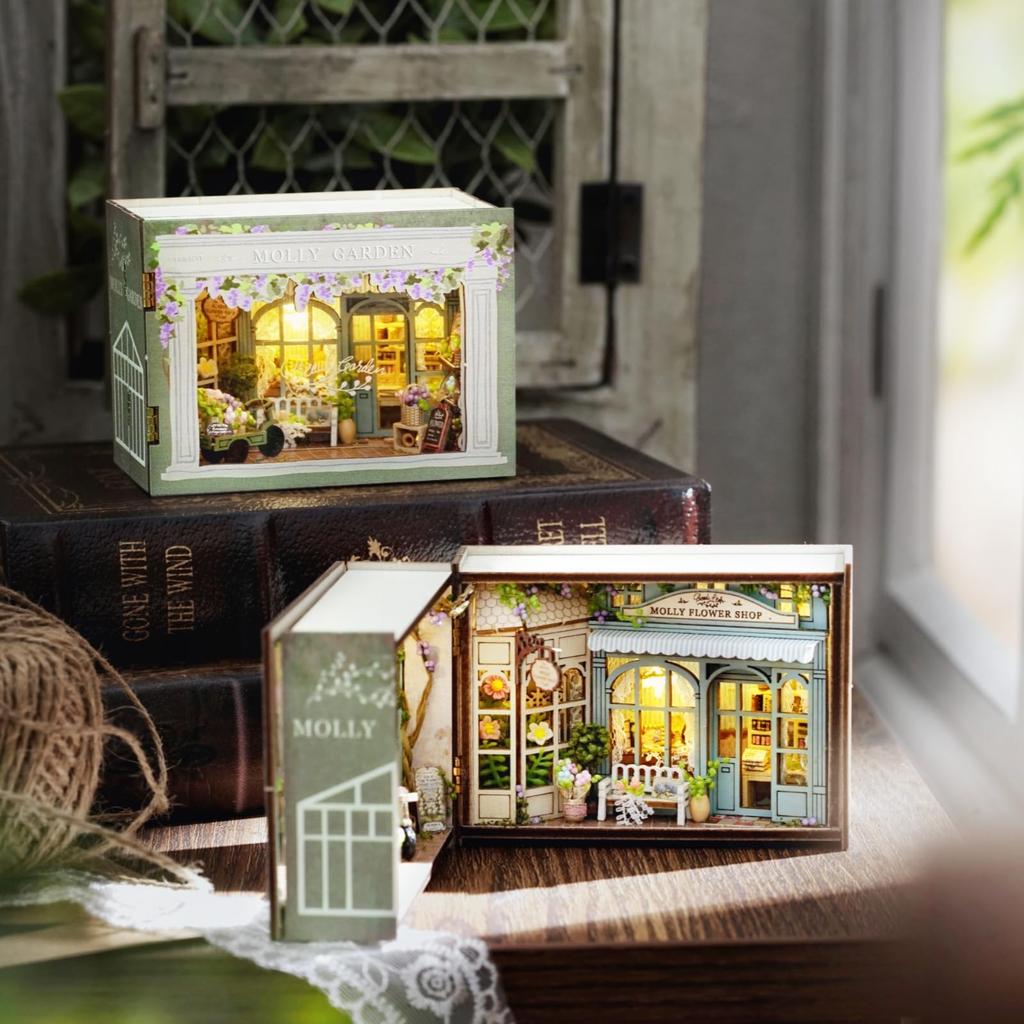 ZKEIZU Miniature House Assembled Mini House DIY Wooden Dollhouse with Handmade Model Kit Kit, Kit, LED, (Molly Garden)