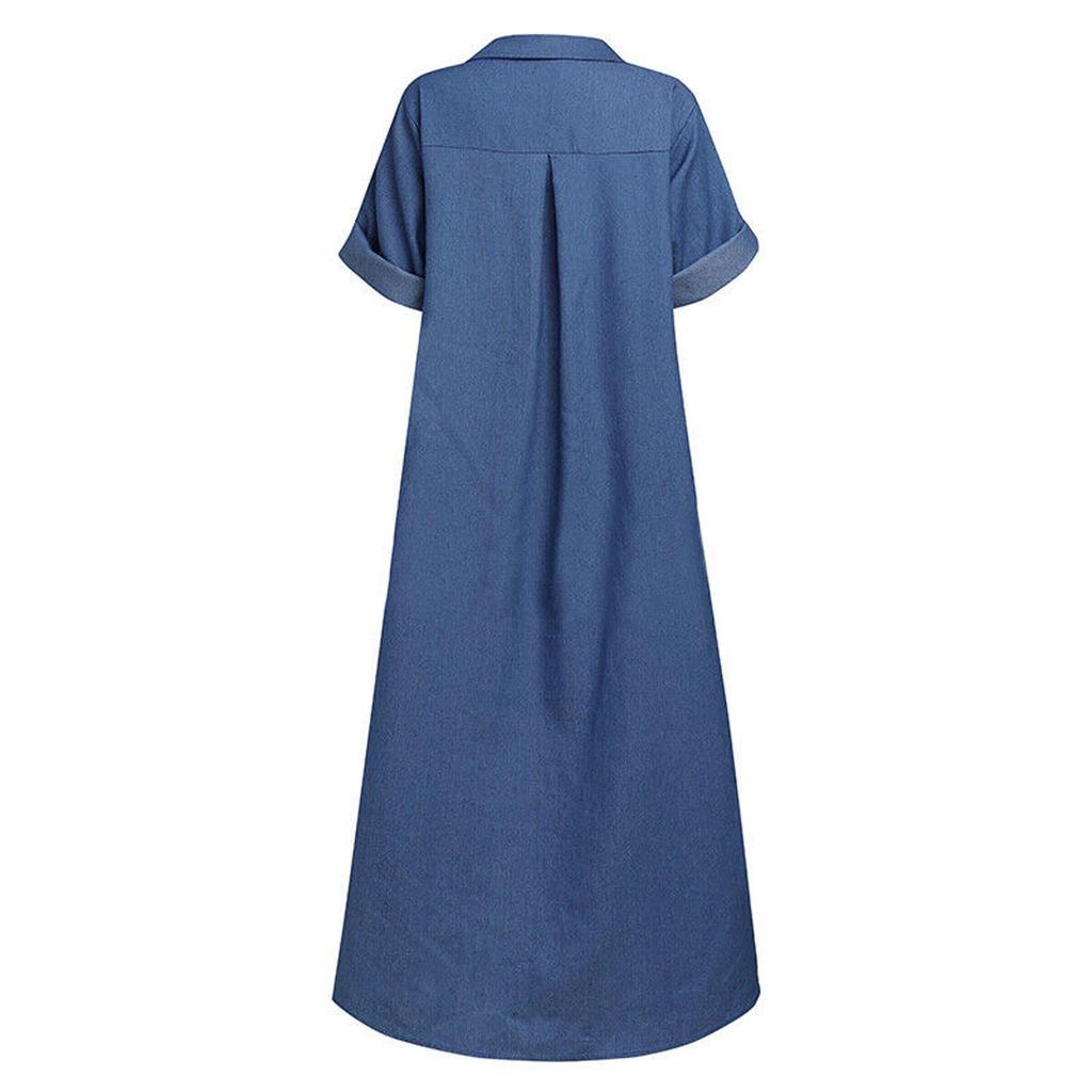 2024 Plus Size Women's Denim Dress - European & American Style, Solid Color