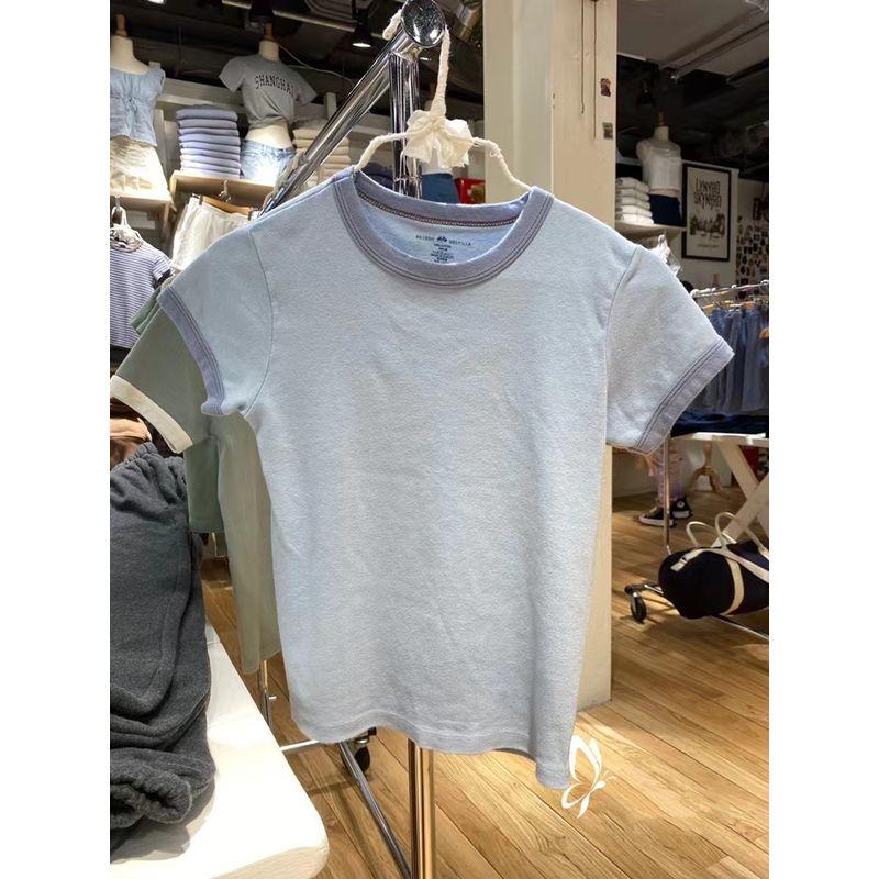 

BM Сочетание цветов Летняя Новинка Повседневная Женская Футболка с Коротким Рукавом White Spell Blue All yards