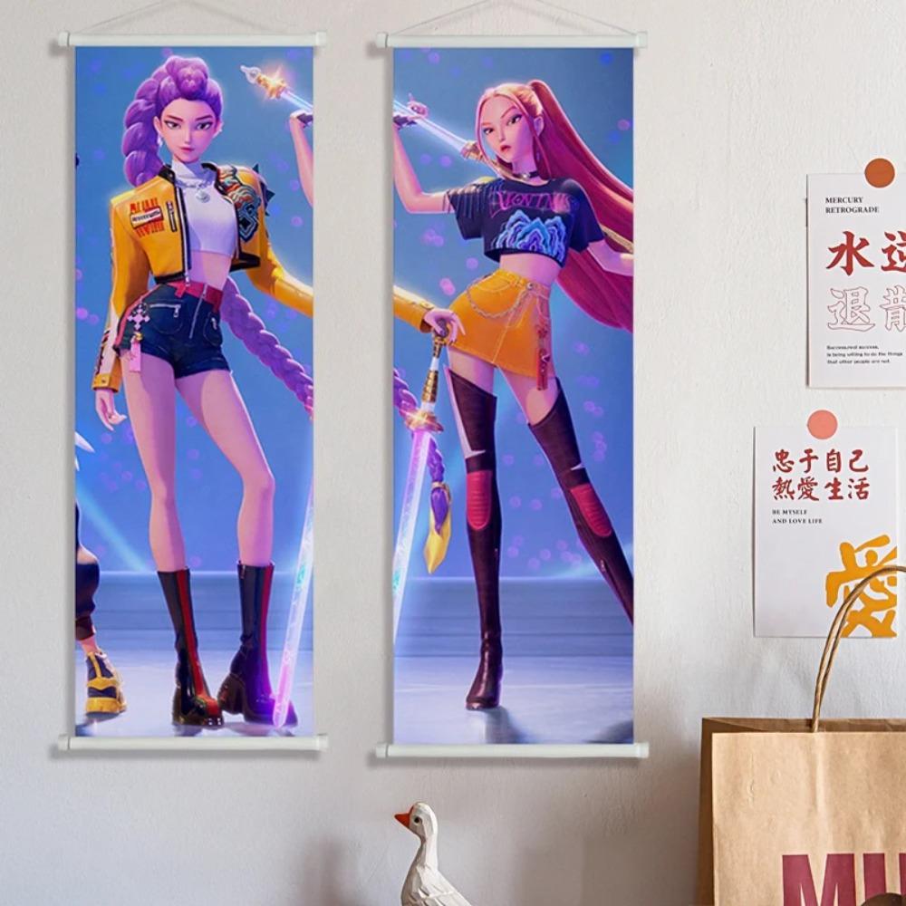 Tessuto da appendere Cacciatrice di Demoni Rumi Mira Zoey Poster Stampato Pittura a Rotolo Cacciatori di Demoni Immagine 72x25cm Decorazione Murale