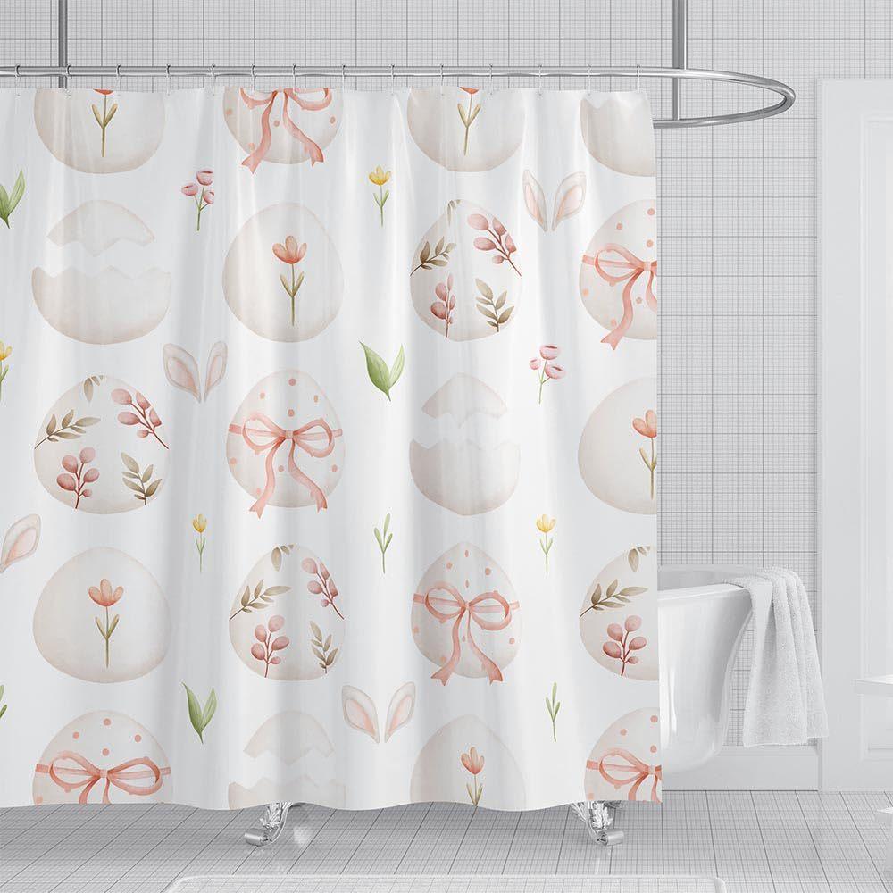 Flower Shower Curtain Spring Watercolor Flower Rabbit Festive Bathroom Curtain Blue And White Flower Shower Curtain Set With Hook