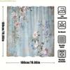 1pc Victorian Roses Shower Curtain - 19th Century Wallpaper Style with Pink & Blue Floral Design on Distressed Sky Blue Backgr