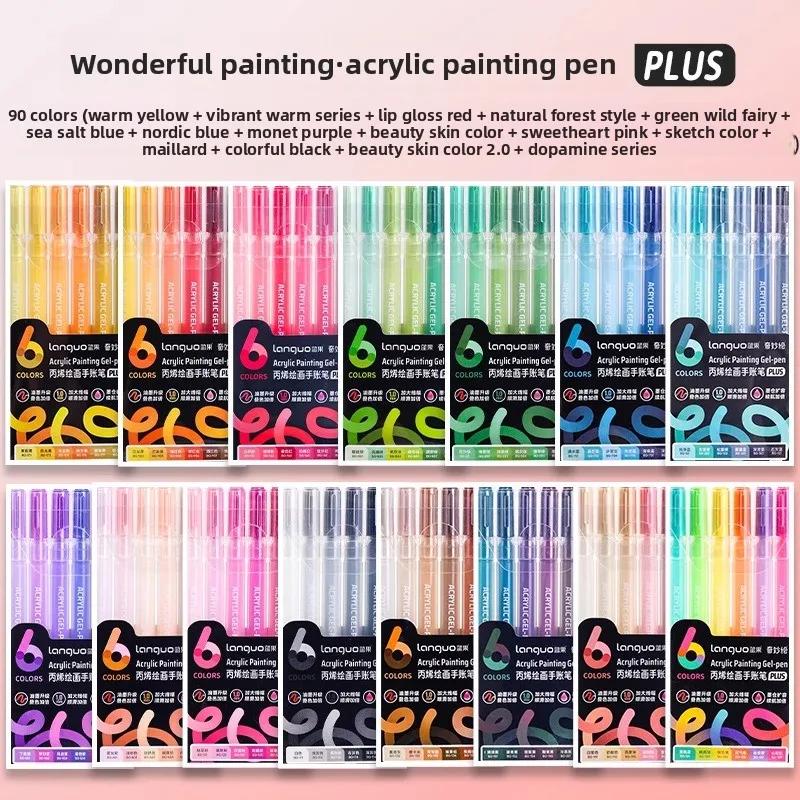 LANGUO 90/6 Colors Glitter Acrylic Painting Gel Pen Set 1.0mm Large Capacity Writing Pen Stationery Office School Supplies