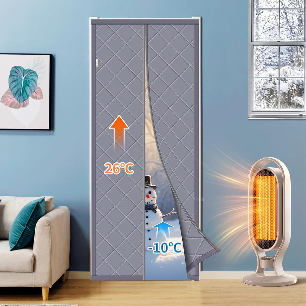 Magnetic Thermal Insulated Door Curtain for Winter Fits Door Size 36" x 82" Temporary Thermal Insulation Door Cover Upgraded Thicker Oxford Cloth