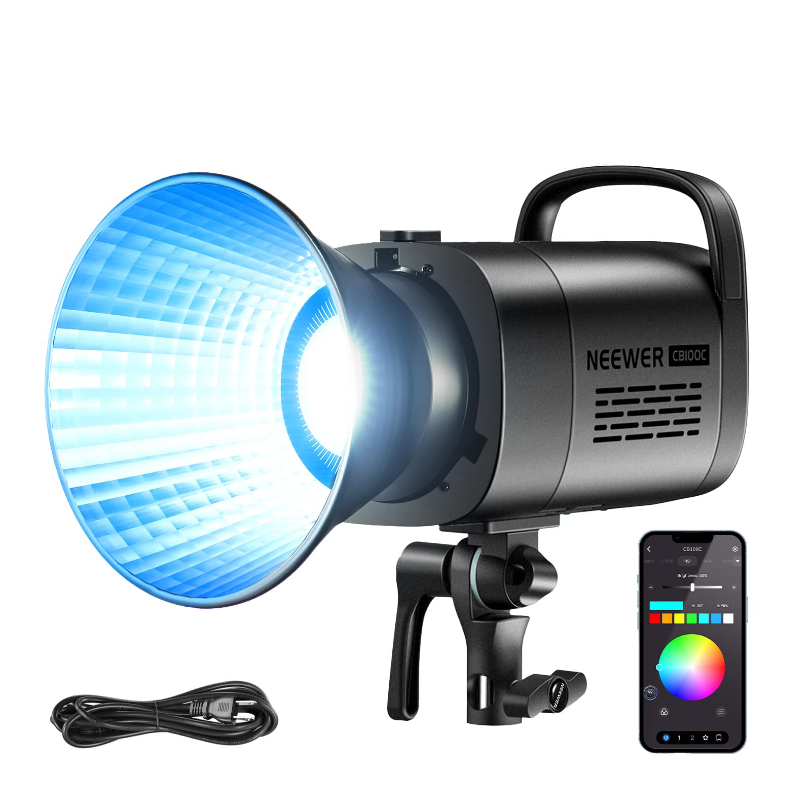 

NEEWER 130W RGB LED Video APP Full Lighting Constant Bowens COB Continuous Lighting Photography for CB100C Light, 2.4G & Control, 360° Color,