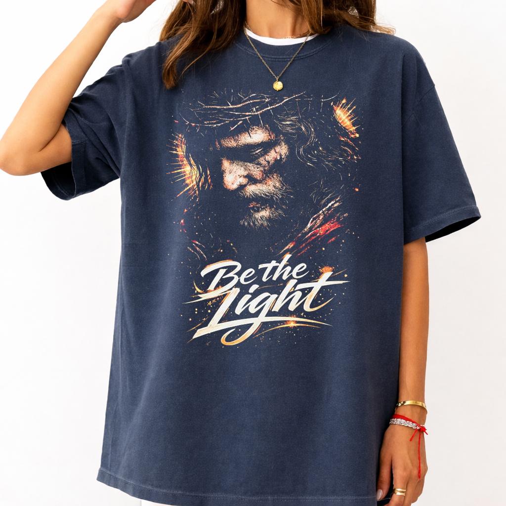 Be The Light Jesus Shirt Christian Graphic Tee Faith Based Tshirt Religious Vintage Style Shirt Inspirational Bible Quote Tee