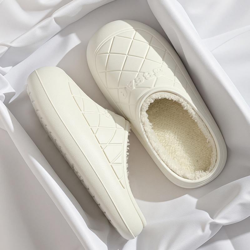 Fleece waterproof cotton slippers women's winter home indoor couple warm confinement shoes supermarket