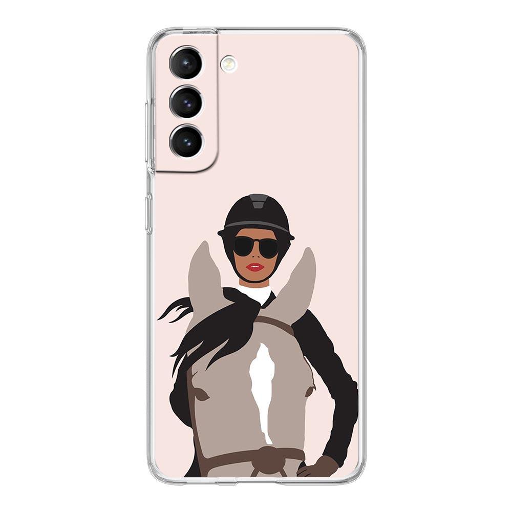 Animal Galloping Horse Girl Drawing Phone Case For Samsung Galaxy S24 S23 S22 S20 Ultra S21 FE 5G S10 S9 Plus S10E S8 Soft Cover