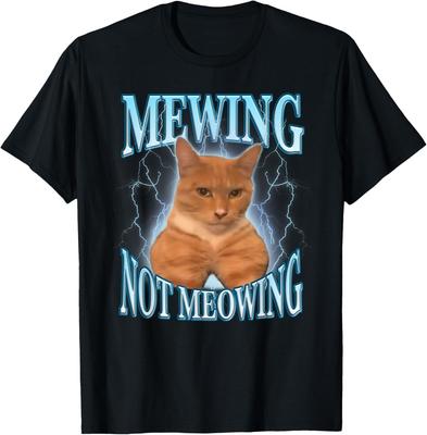 Funny Cat Meme Mewing LooksMax Meowing Cat Trend T-Shirt Mens Womens Tees Top