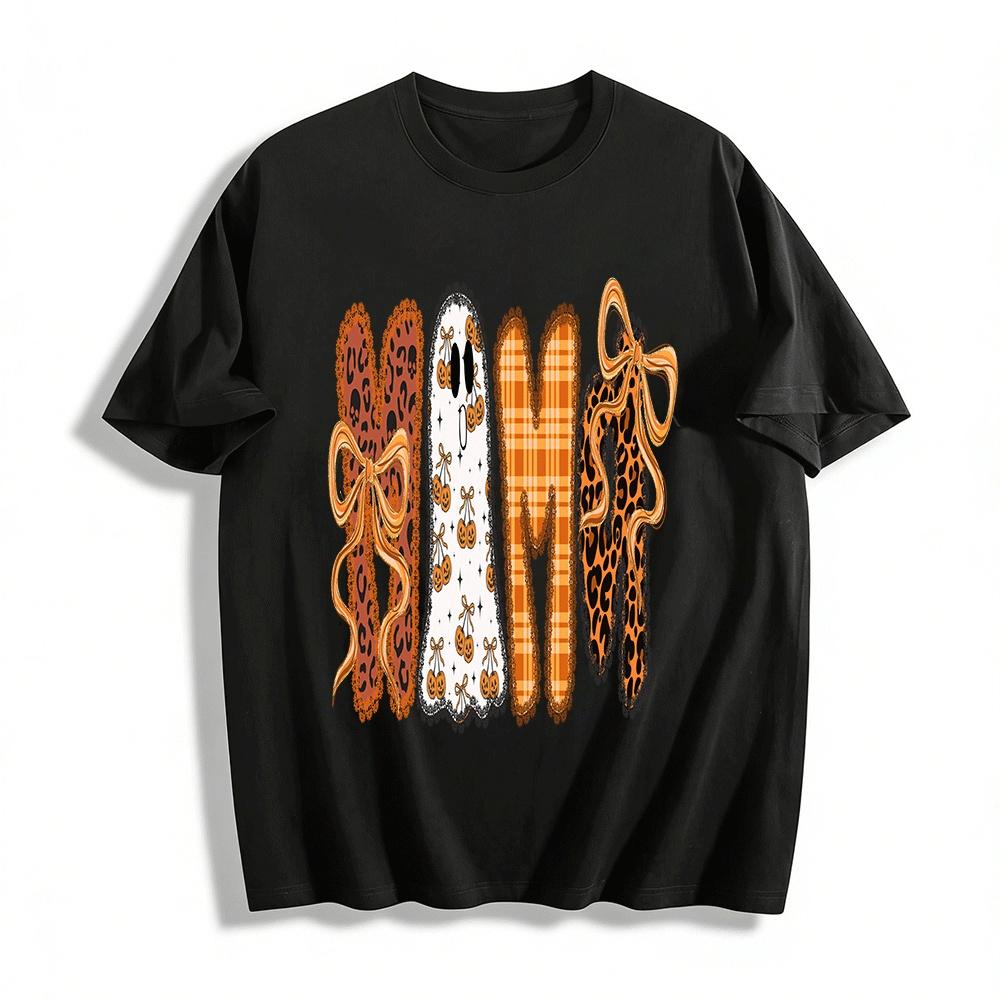 Halloween Pumpkin Ghost Leopard Print MAMA Casual Top Pure cotton T-shirt XXS