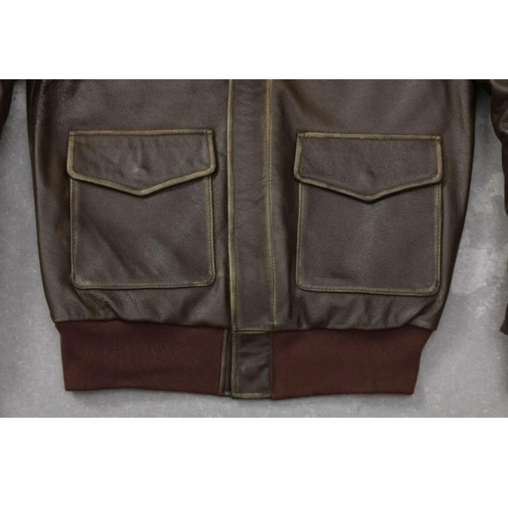 Chinese Size Classic Air Force A2 Flight Jacket Edged Army Green Genuine Cow Leather Jacket Men Pilot Coat Autumn Jaquetas Masculina De Couro