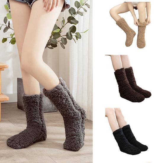 Warm Fluffy Socks Winter Thickened Fuzzy Socks with Elastic Cuffs Solid Color Cozy Sleeping Socks for Indoor Lounging Sleeping