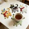 6Pcs Wooden Drink Mats Knitted Patterns Cup Mats Cute Coaster Set