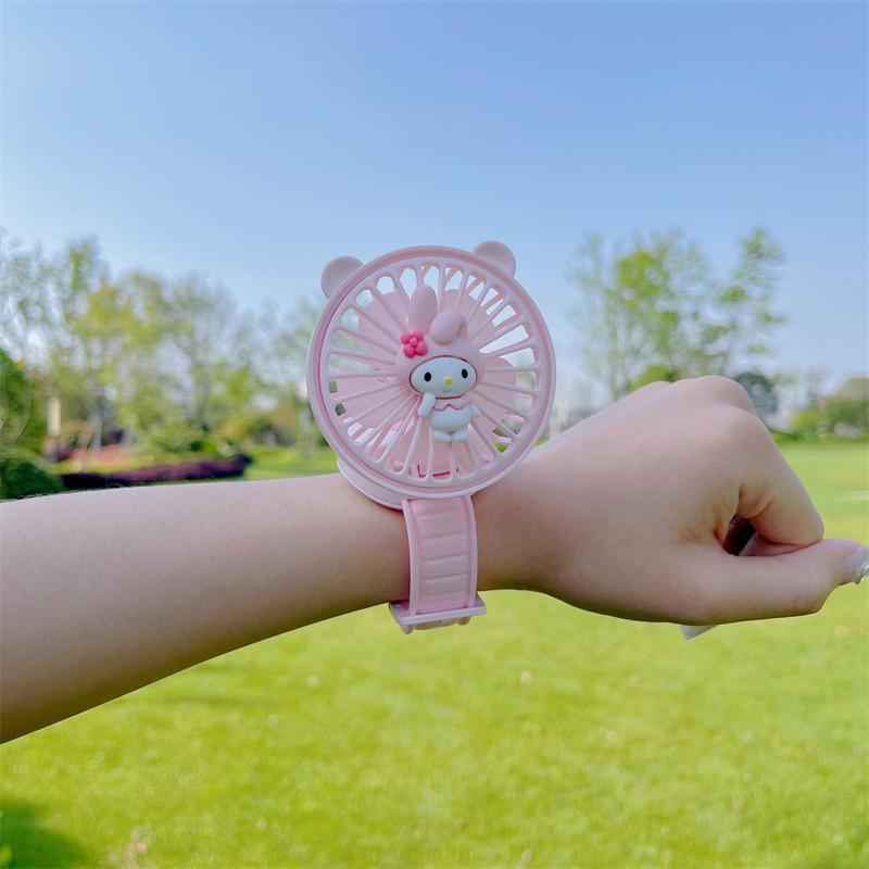 Sanrio Portable Cartoon Watch Fan: Rechargeable Handheld Mini Electric Fan Gift for Girls