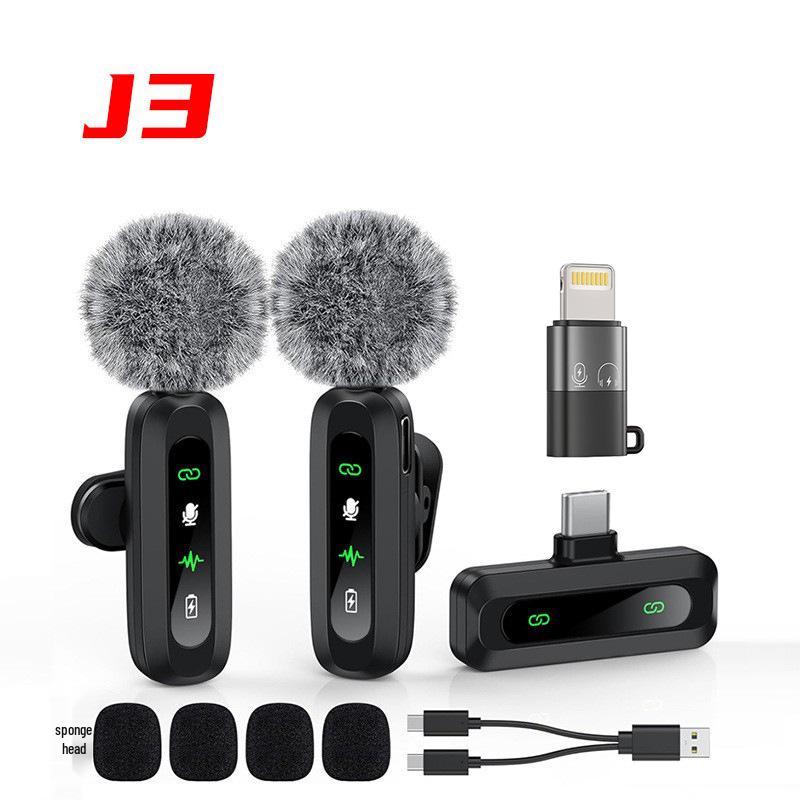J3 Wireless Lavalier Microphone: Outdoor, Mobile, Live Recording, Noise-Reducing, Compact for Interviews.