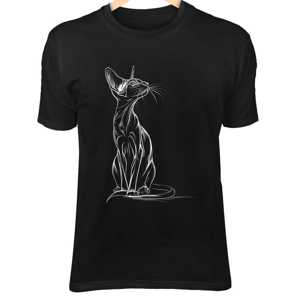 Siamese Cat Line Art - Elegant Minimalist Cartoon with Large Ears & Long Tail