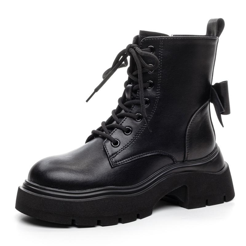 

Bow British style platform Martin boots women s 2025 autumn and winter new boots muffin thick heel black short boots women 40